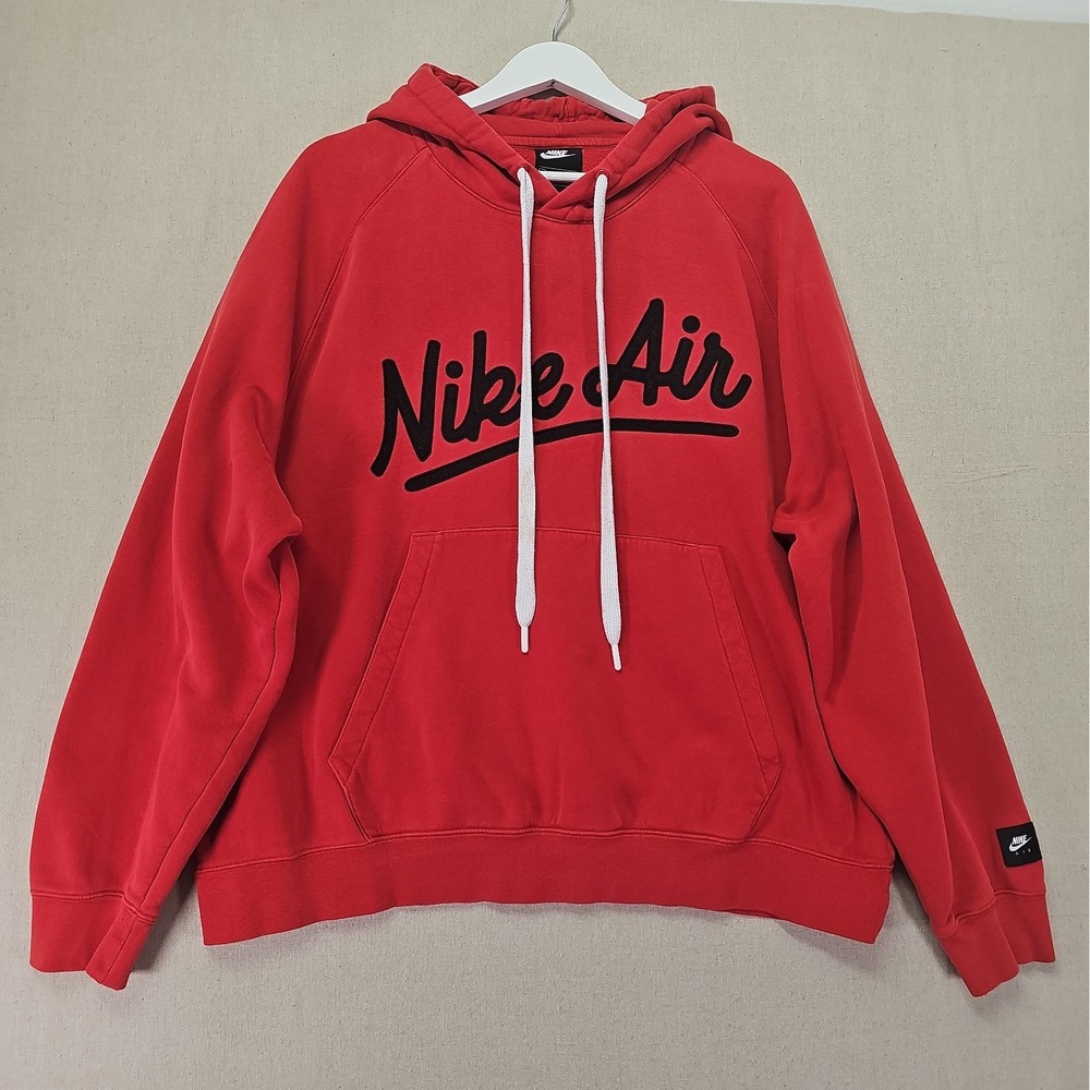 Nike Air Cursive Logo Red & Black Men's XL Hoodie Pullover Sweatshirt CV9147-657